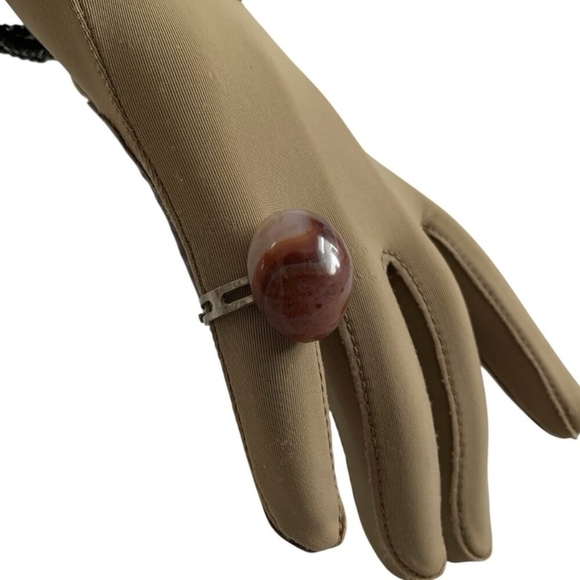Vintage Carnelian Agate Sphere Ring Silver Adjustable Band One Size - Picture 1 of 3